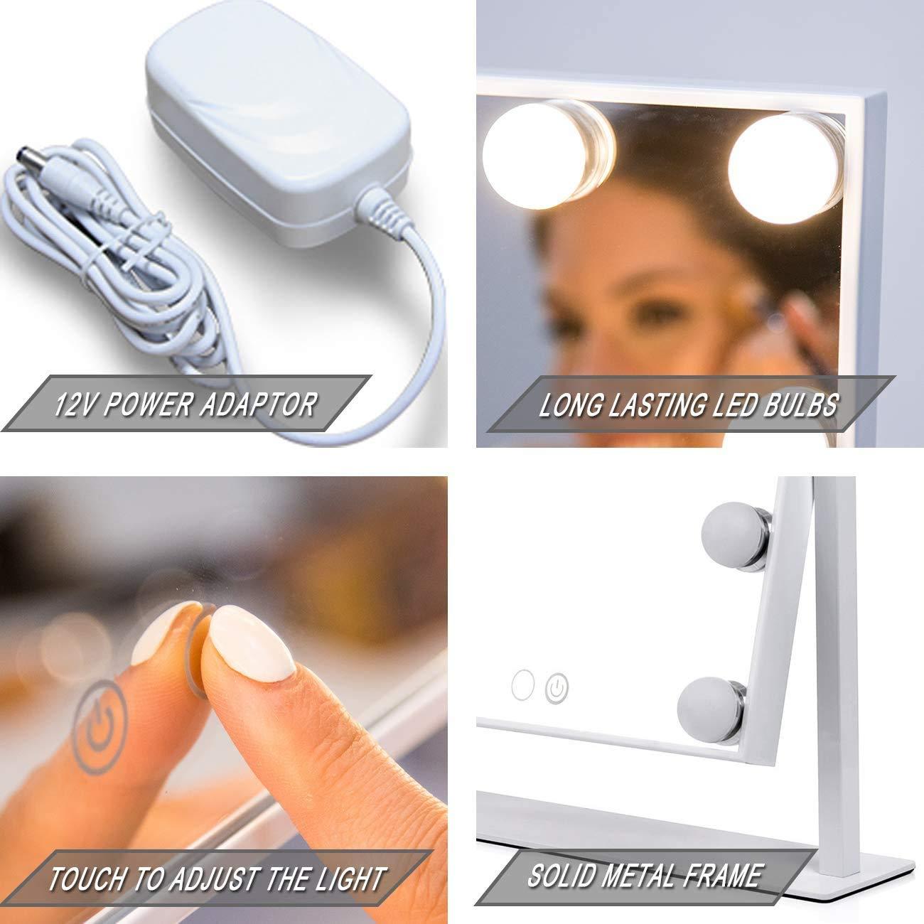 Waneway Waneway Lighted Dresser Mount Vanity Mirror with 12 x 3W Dimmable LED Bulbs and Touch Control Design, Hollywood Style Makeup Cosmetic Mirrors with Lights, White