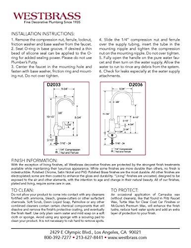 Westbrass Westbrass D2036-NL-20 11" Contemporary 1-Lever Handle Cold Water Dispenser Faucet, Stainless Steel