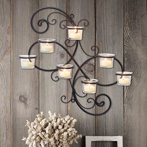 Stonebriar Stonebriar BR-CN-5387A Decorative Black Scrolled Ivy Metal Tea Light Candle Holder Hanging Wall Sconce, 7-tealight