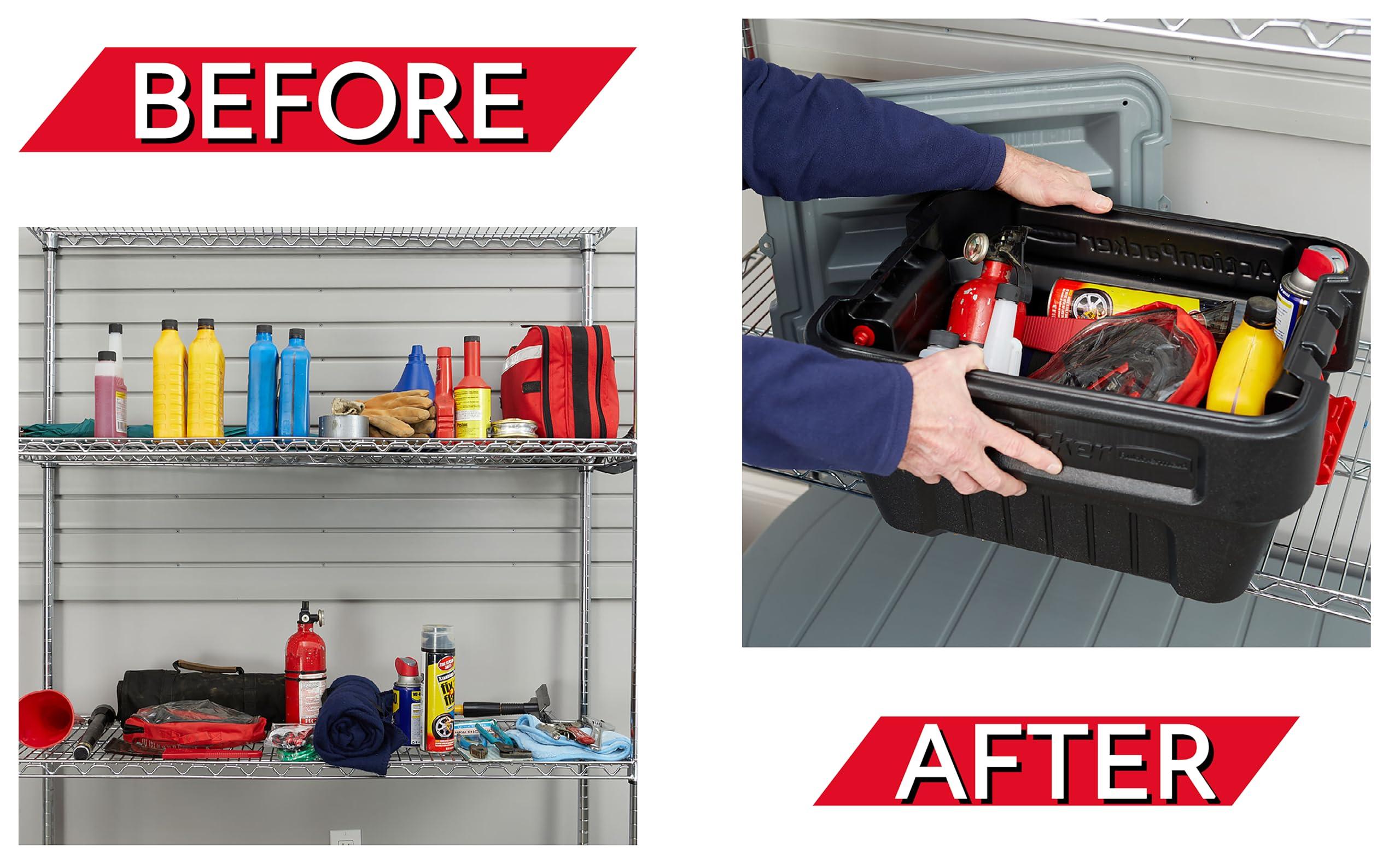 Rubbermaid Rubbermaid ActionPacker 8 Gal Lockable Storage Box Pack of 4, Outdoor, Industrial, Rugged, Grey and Black