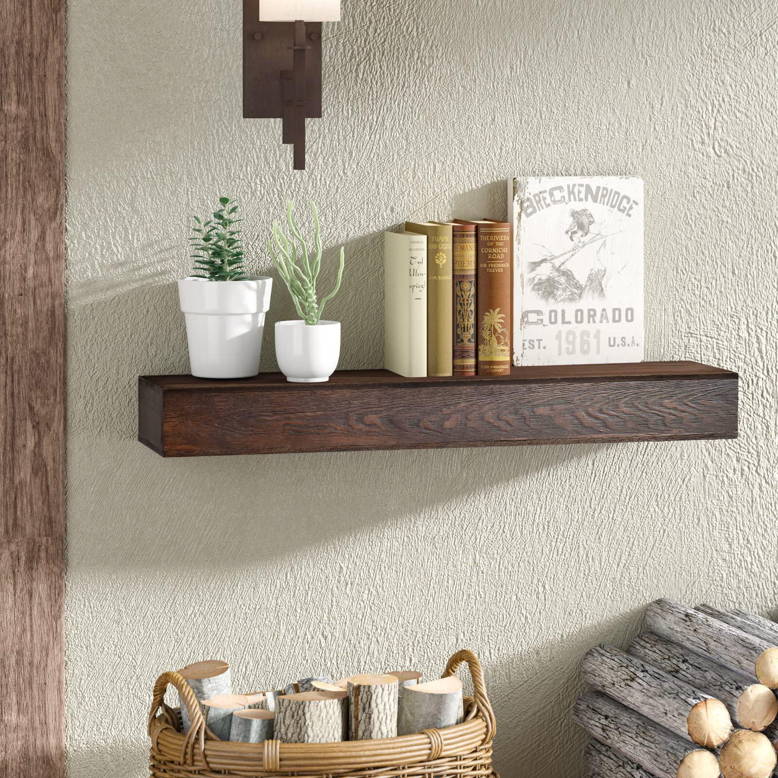 JOLLYMER JOLLYMER Floating Wood Mantel Shelf,Rustic Fireplace Mantel Decor,Farmhouse Shelf (60\" W x 6\" D x 6\" H)