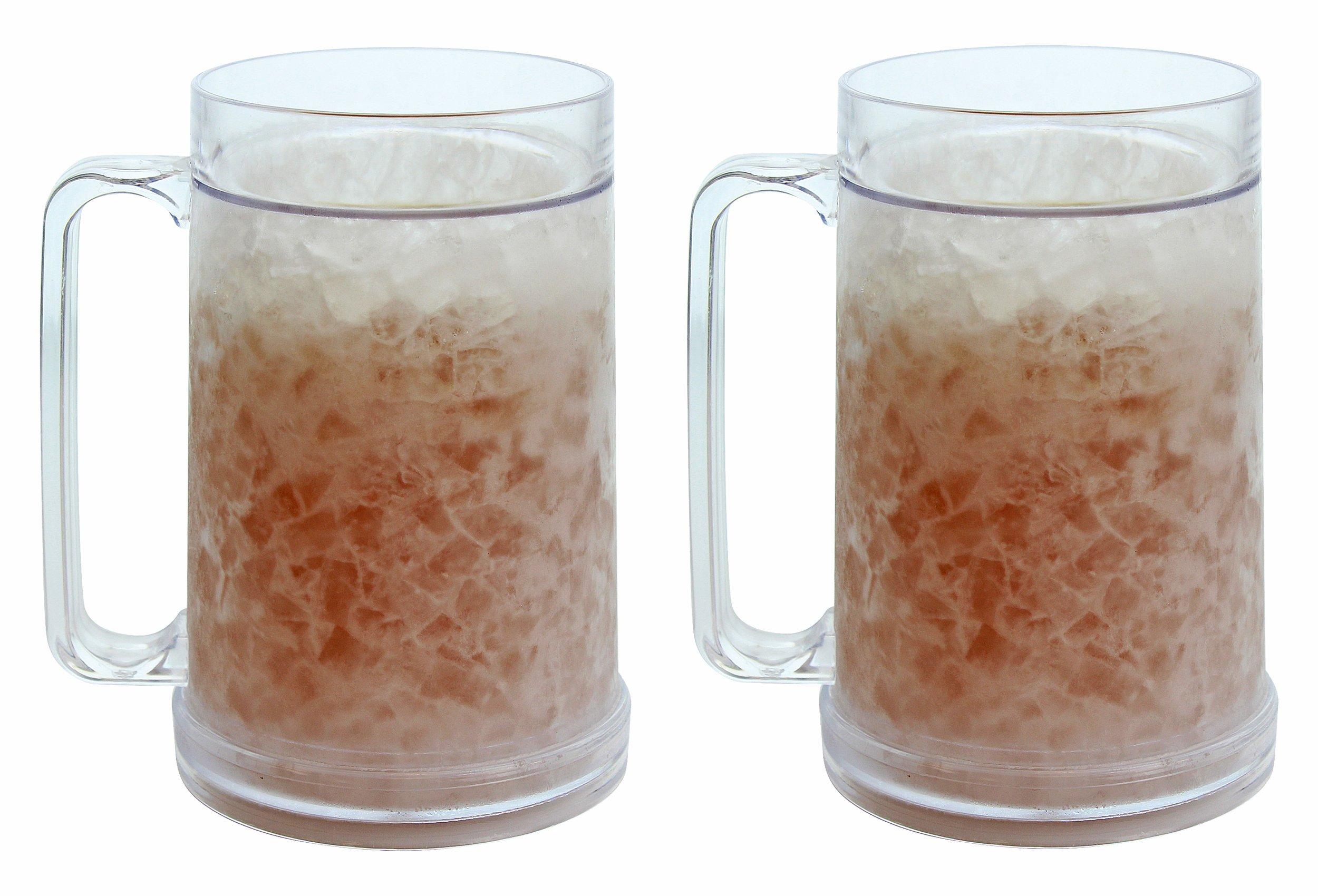 Ziggy V Freezer Mugs Double Wall Gel Frosty Freezer Mugs, Cups Drinking Glass Beer Ice Mugs for Freezer Beer Mugs with Handle 16oz Freezable Beer Mug (2)