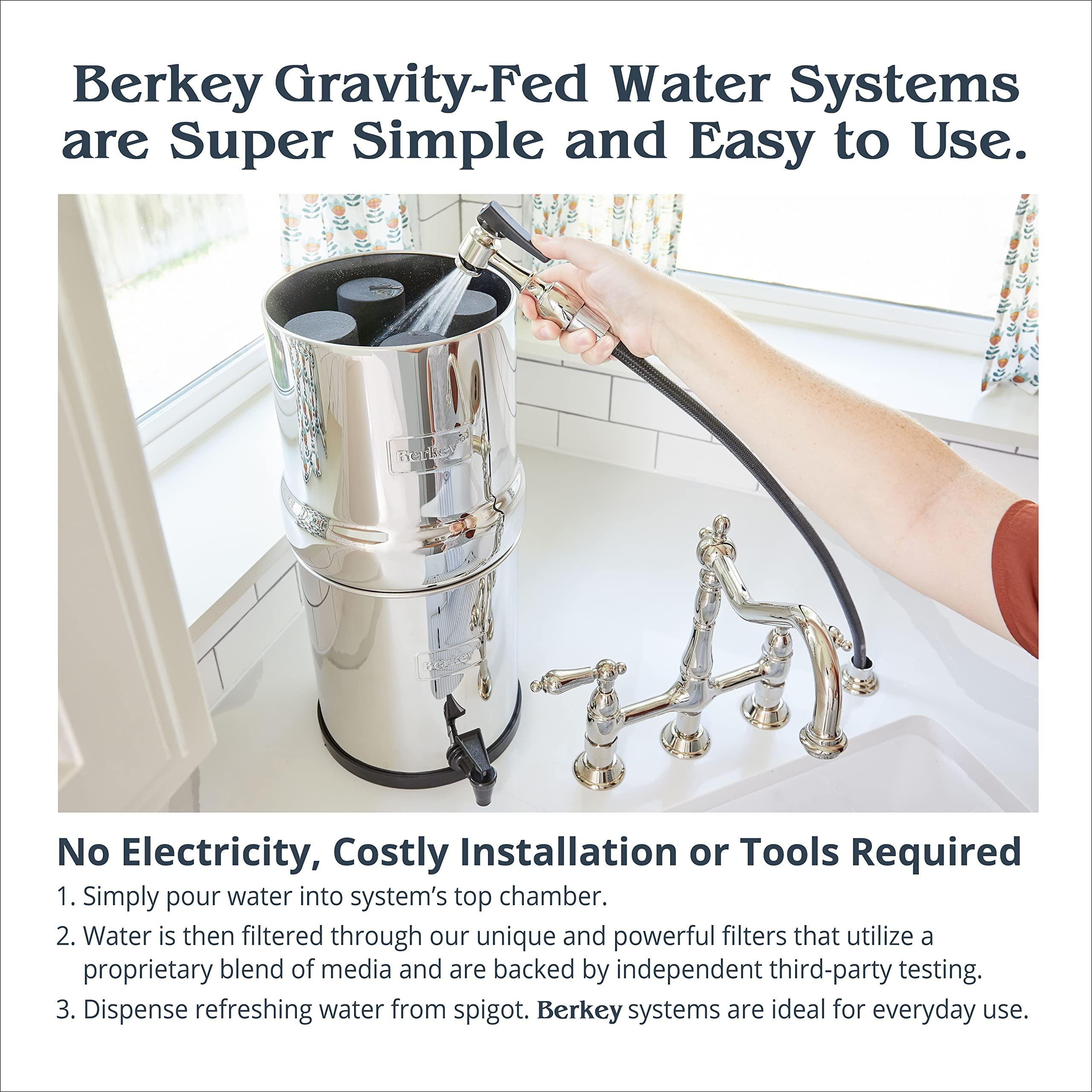 Berkey Imperial Berkey Gravity-Fed Stainless Steel Countertop Water Filter System 4.5 Gallon with 2 Authentic Black Berkey Elements BB9-2 Filters