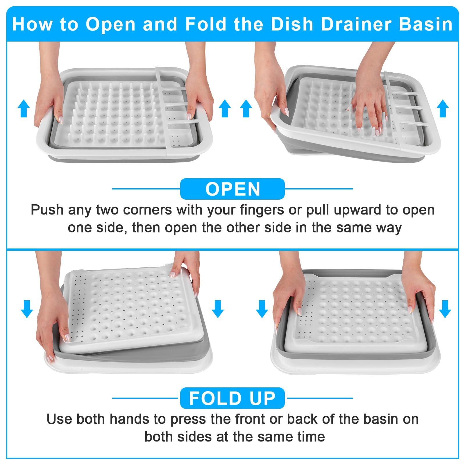 Seropy Collapsible Dish Drying Rack Portable Dish Drainers for Kitchen Counter with Drainboard,Kitchen Sink Organizer Basket RV Accessories Camper Kitchen Organization Storage Dish Rack Over Sink Drying Rack