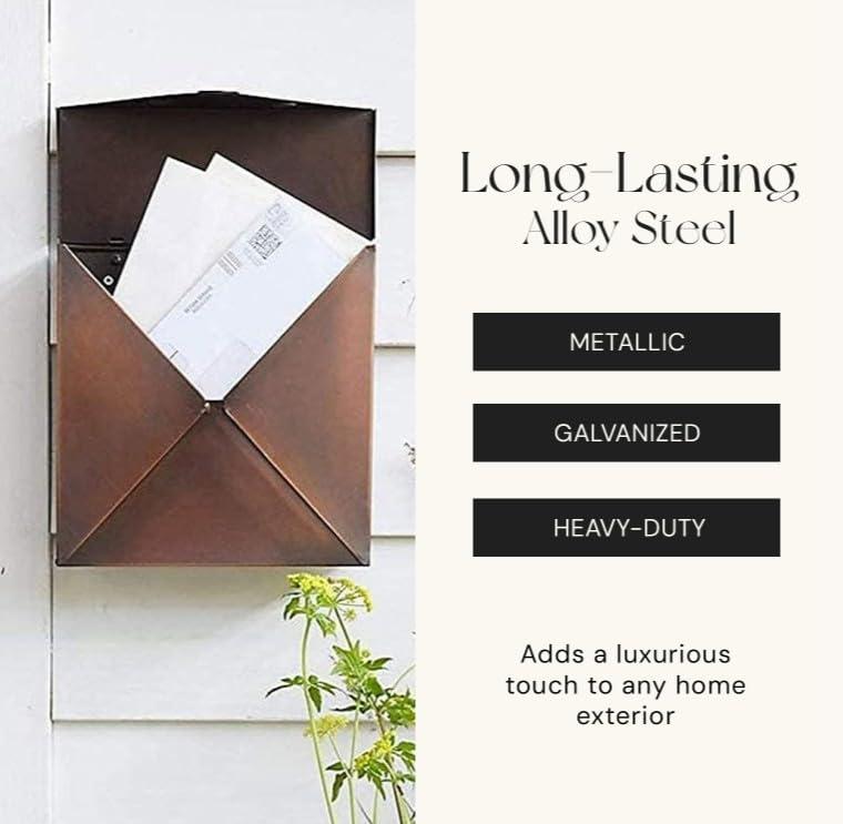 NACH NACH Mailboxes for Outside Wall Mount, 10 x 10 x 4 inch Antique Copper Mail Boxes for House Outside, Waterproof Mailboxes for Outside - Chicago Style Mail Box
