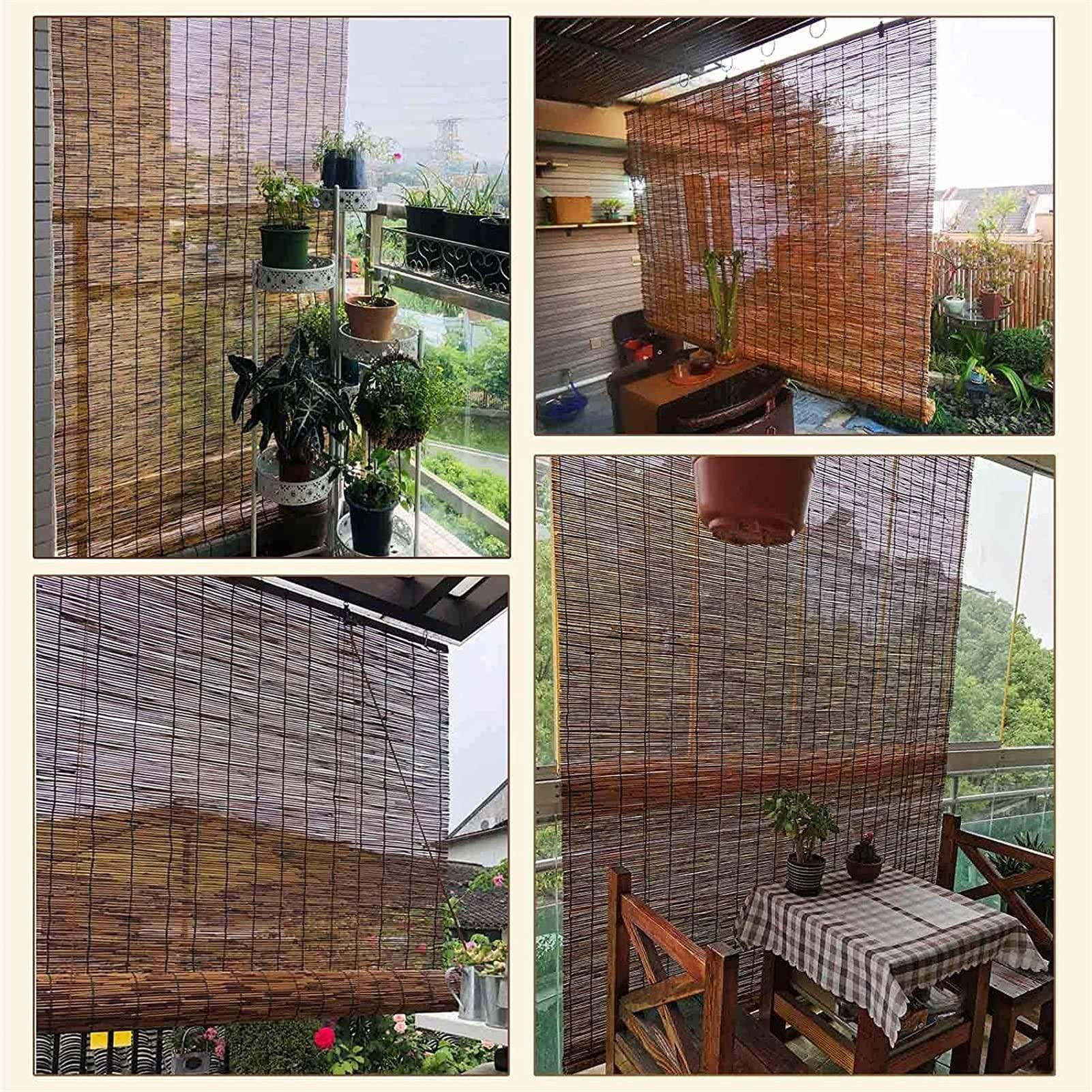 RHSH Roller Blinds - Bamboo Window Blinds - Vertical Blackout Blinds, 120x200cm 150x155cm 160x300cm, Shade, Ventilation, Cool, Roman Blind, Bamboo Roll Up Shades Blinds for Windows/Gazebo Natural Woven