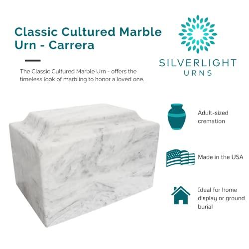 Silverlight Urns Carrera Classic Cultured Marble Cremation Urn for Ashes, Gray Urn, Grey, Adult Sized Cremation Urn for Human Ashes, Ground Burial, Home Memorial and Funeral Cremation Urn