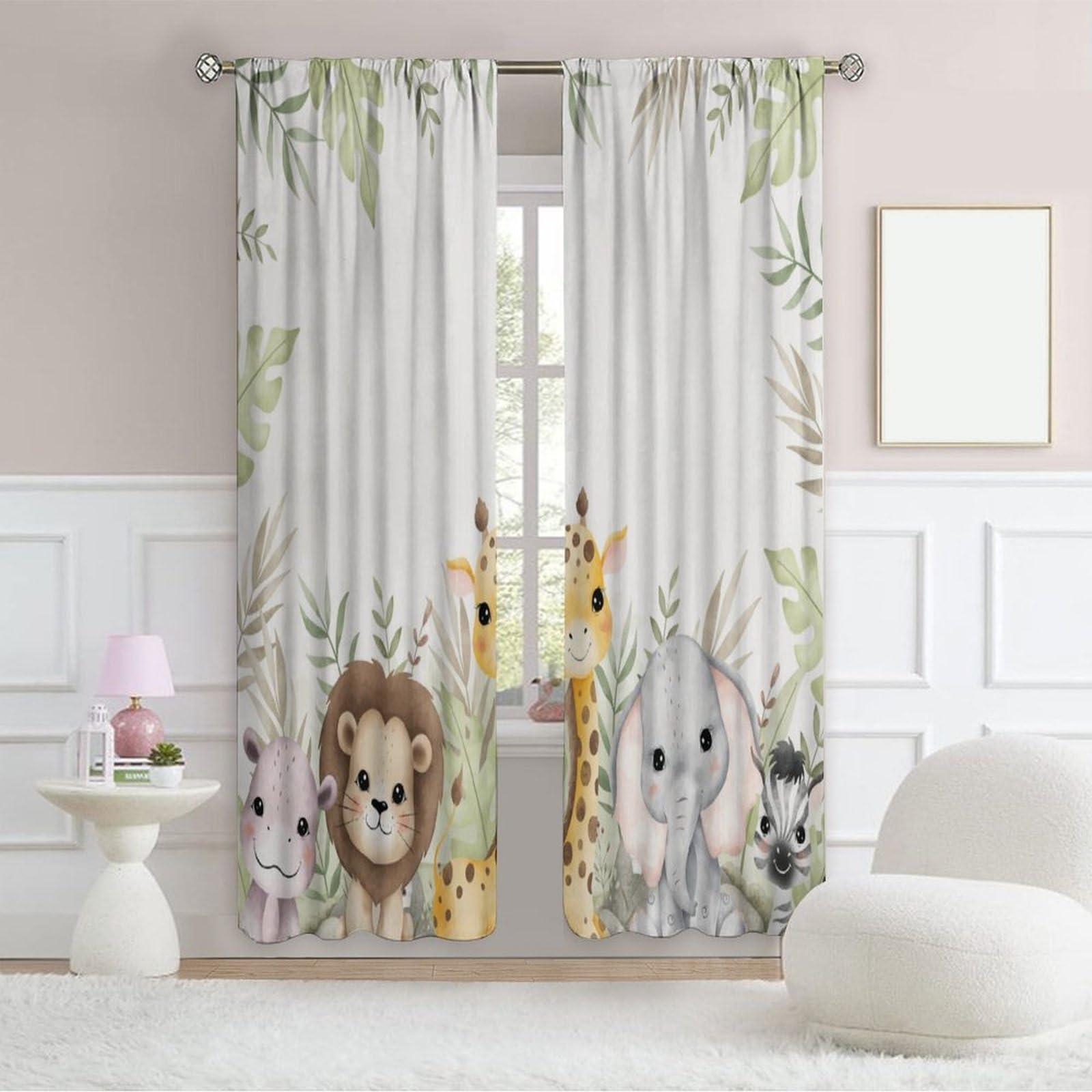 SGLyuliang SGLyuliang Nursery Curtains, Jungle Curtains, Safari Curtains for Nursery, Hippo Curtains Animal cub Curtains for Nursery Kids Room Classroom W72xL63 Inch