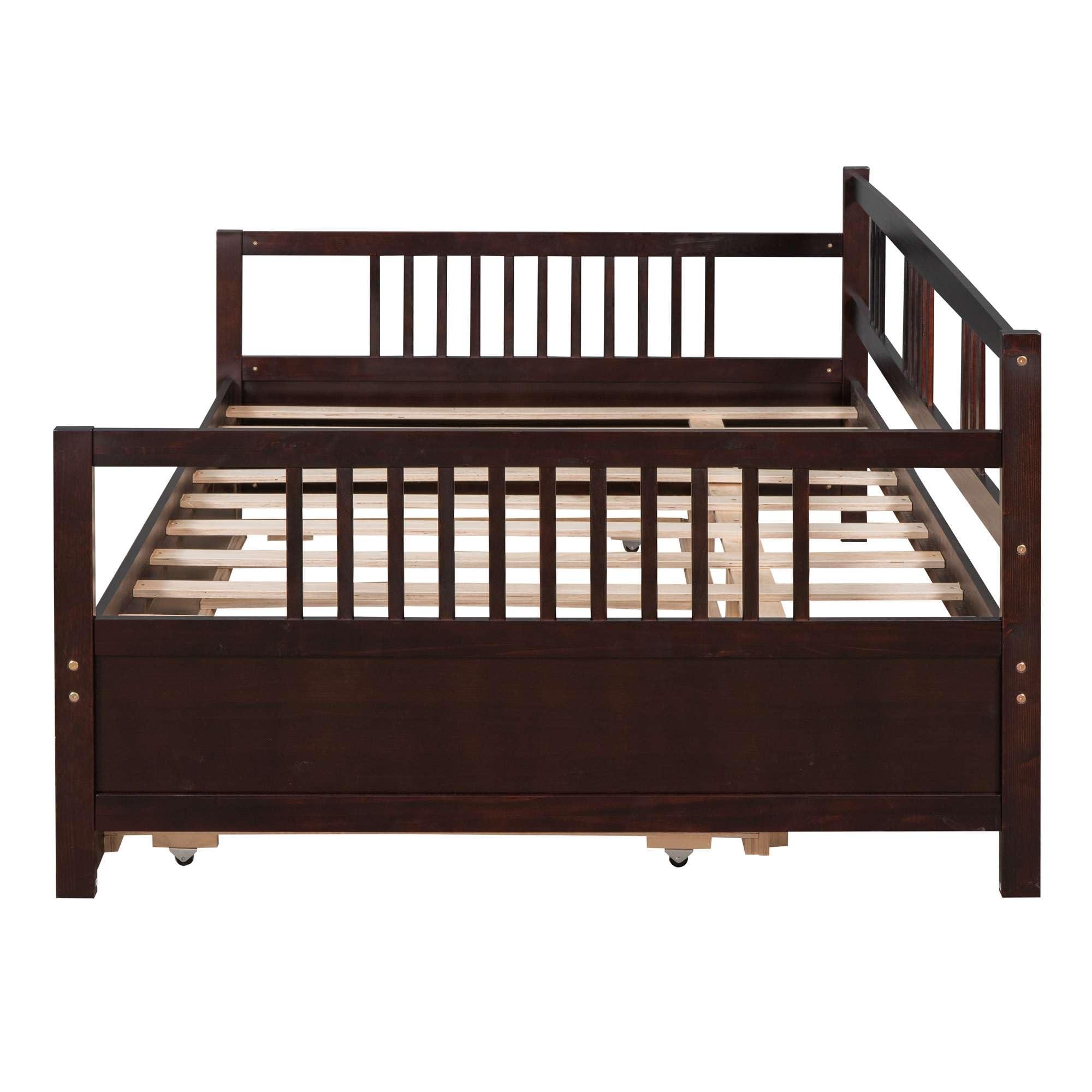 bedframe Full Size Daybed with Twin Size Trundle - Espresso Finish, Solid Wood Bed Frame, Space-Saving Design for Comfortable and Versatile Sleeping Options