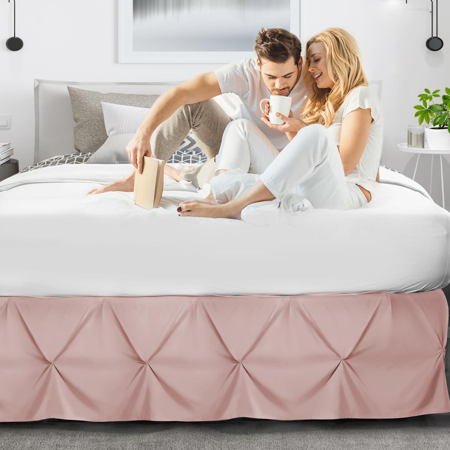 Nestl Nestl Blush Pink Bed Skirt Queen Size, Pinch Pleat Queen Bed Skirt, 14\" Inch Drop Queen Bedskirt, Hotel Quality Blush Pink Bed Skirts, Microfiber Bedskirt for Queen Bed, Blush Pink Queen Bed Skirt