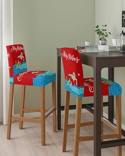 Boanket Red Santa Christmas Bar Stool Covers Set of 4 - Stretch Dining Chair Cover, Xmas Coastal Merry Christmas Kitchen Chair Slipcover Removable Counter Stool Cover for Island Chair, Pub Chair, Cafe