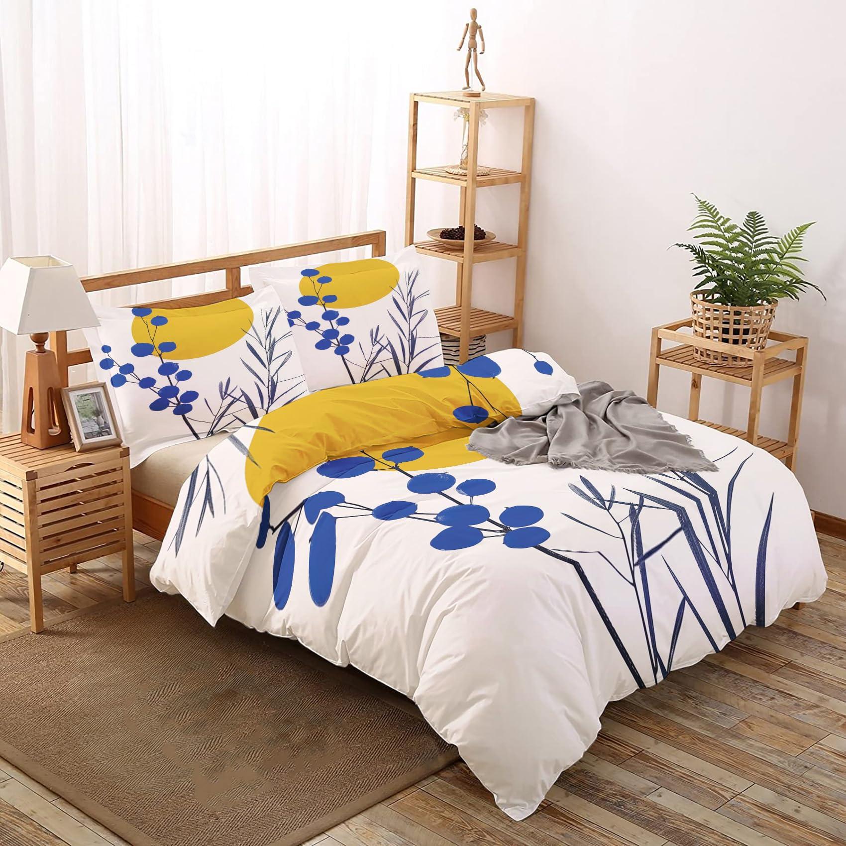 Epzylqyr Epzylqyr Mid Century Modern Duvet Cover California King Size, Japanese Duvet Cover Set 3 pcs, Leaf Floral Bedding Set with Zipper Closure, 1 Duvet Cover 104x98 inches and 2 Pillow Shams