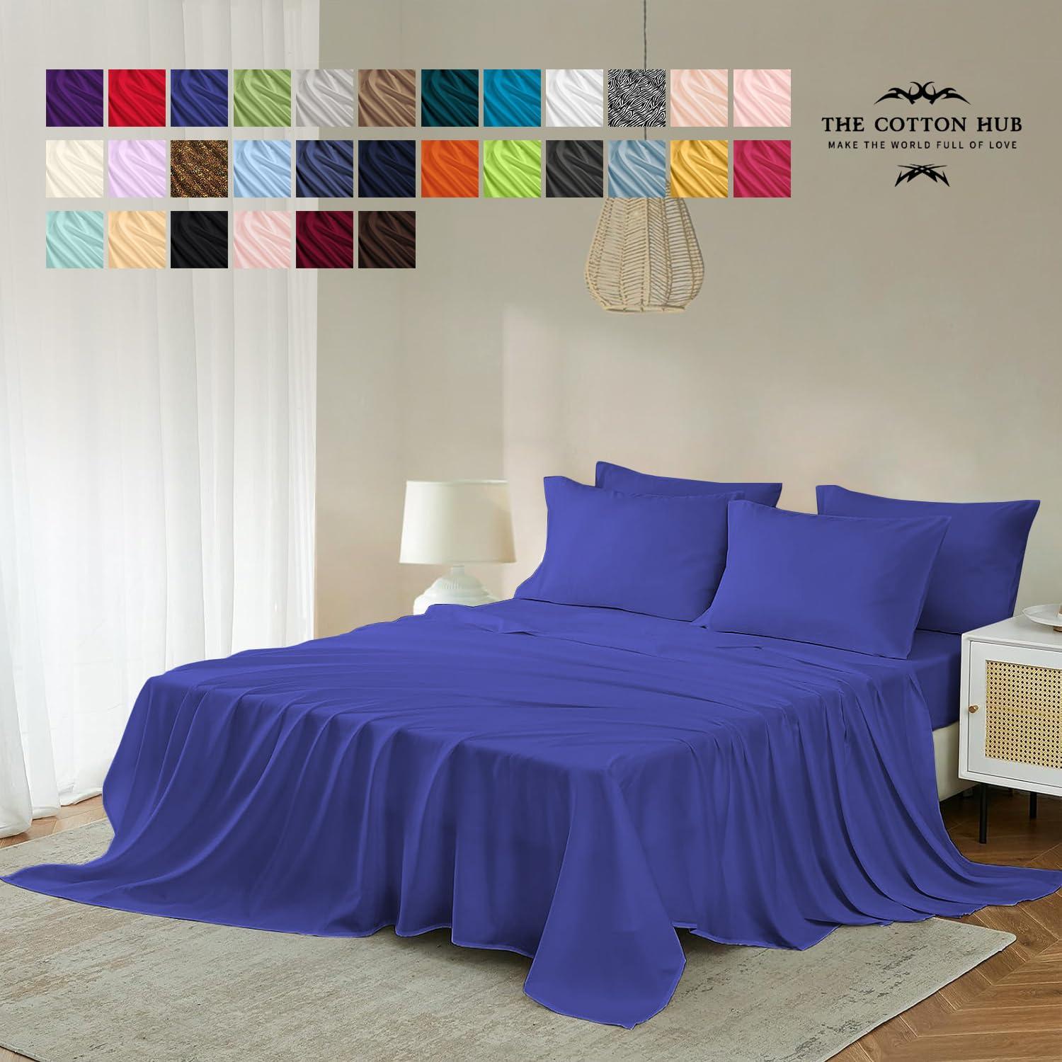 The Cotton Hub Grand King Size 4-Piece Sheet Set 1000 Thread Count Luxury Certified 100% Pima Cotton Bed Sheets fits up to 10-12 inch Deep Pocket (Solid, Royal Blue)