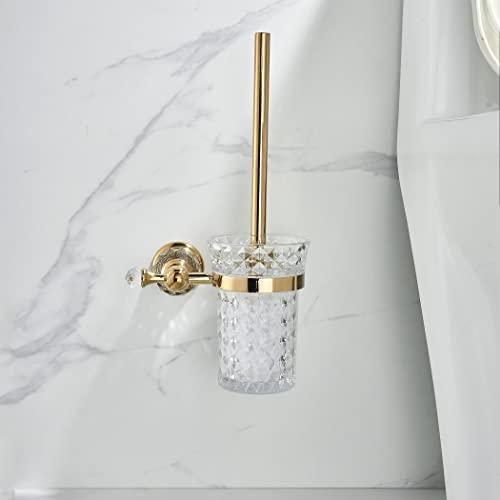 WOLIBEER WOLIBEER Crystal Toilet Brush Holder, Polished Gold Brush Handle with Replaceable Brush Head, Stainless Steel Bathroom Cleaning Set Wall Mounted