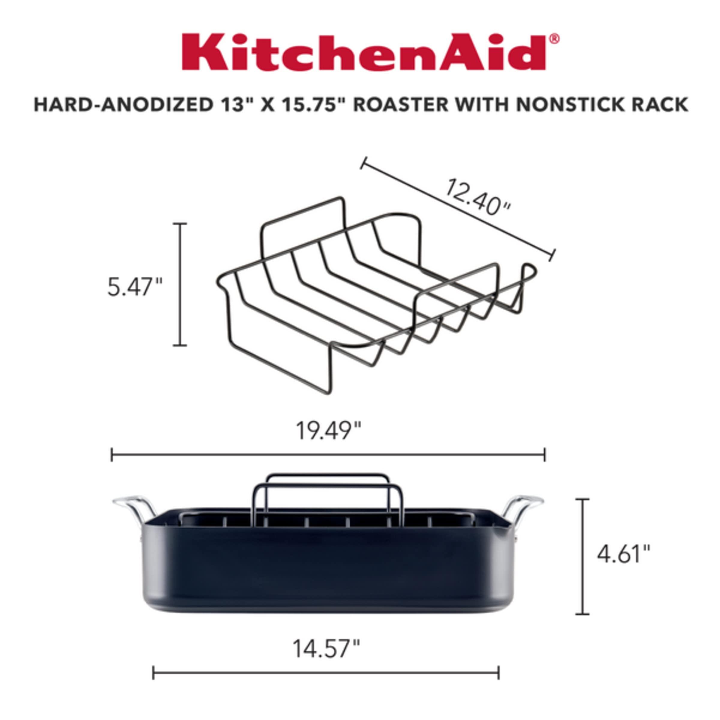 KitchenAid KitchenAid Hard Anodized Roasting Pan/Roaster with Removable Rack, 13 Inch x 15.75 Inch, Matte Black