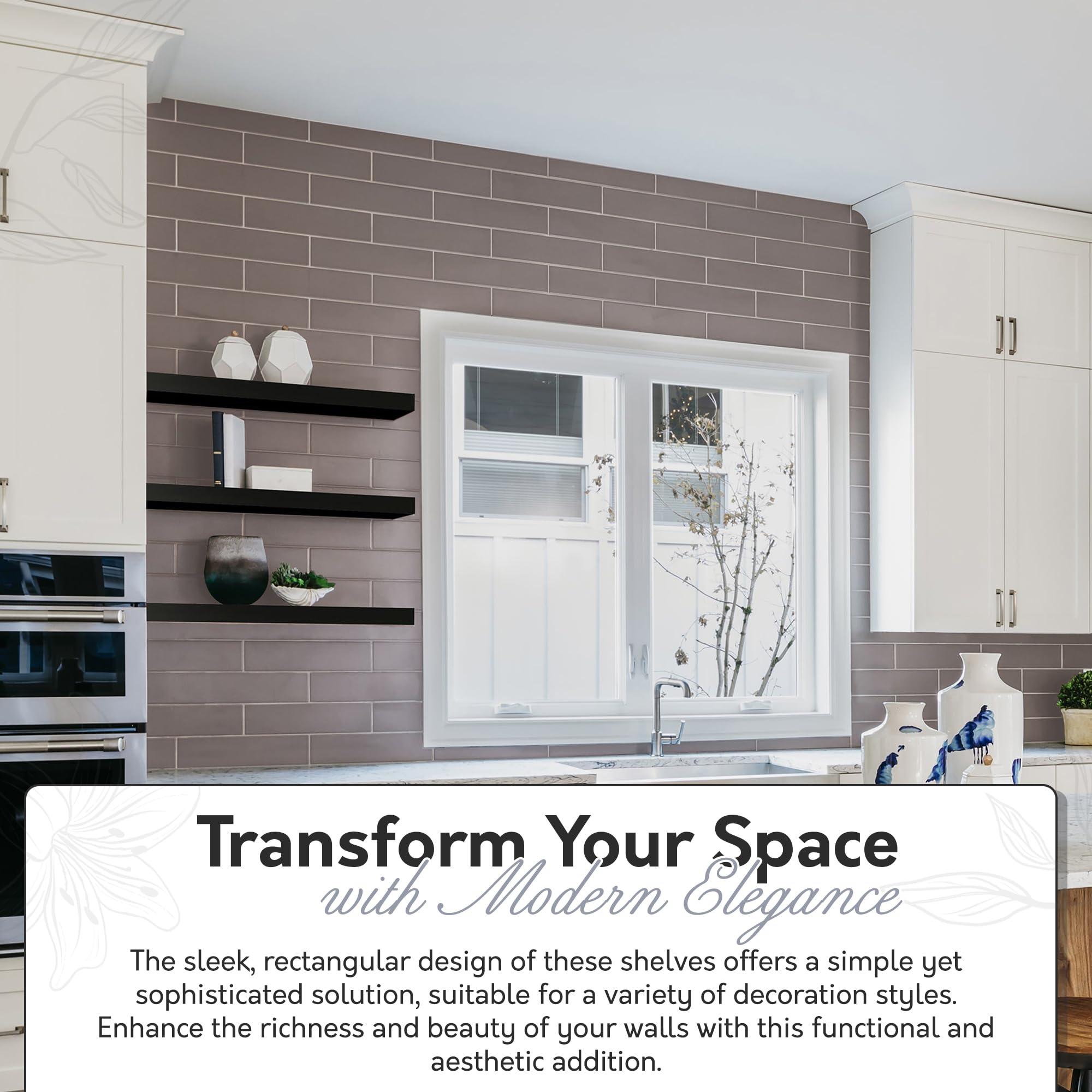 in Place InPlace Invisible Brackets Shelf with Edge - MDF Floating Shelves for Wall with EZ Anchors Included - Easy to Install Shelf for Office, Bathroom & Living Room - 8.5\"D x 60\"W x 2.75\"H, Black, 9603017E