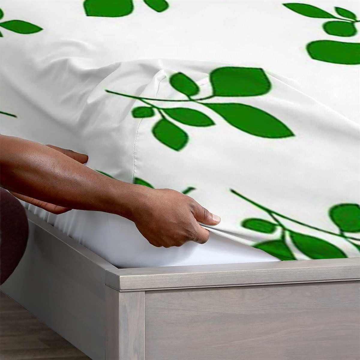 WHYATT King Jersey Sheets Green,Leaf Fresh Plant Bed Cover Non Slip King Size