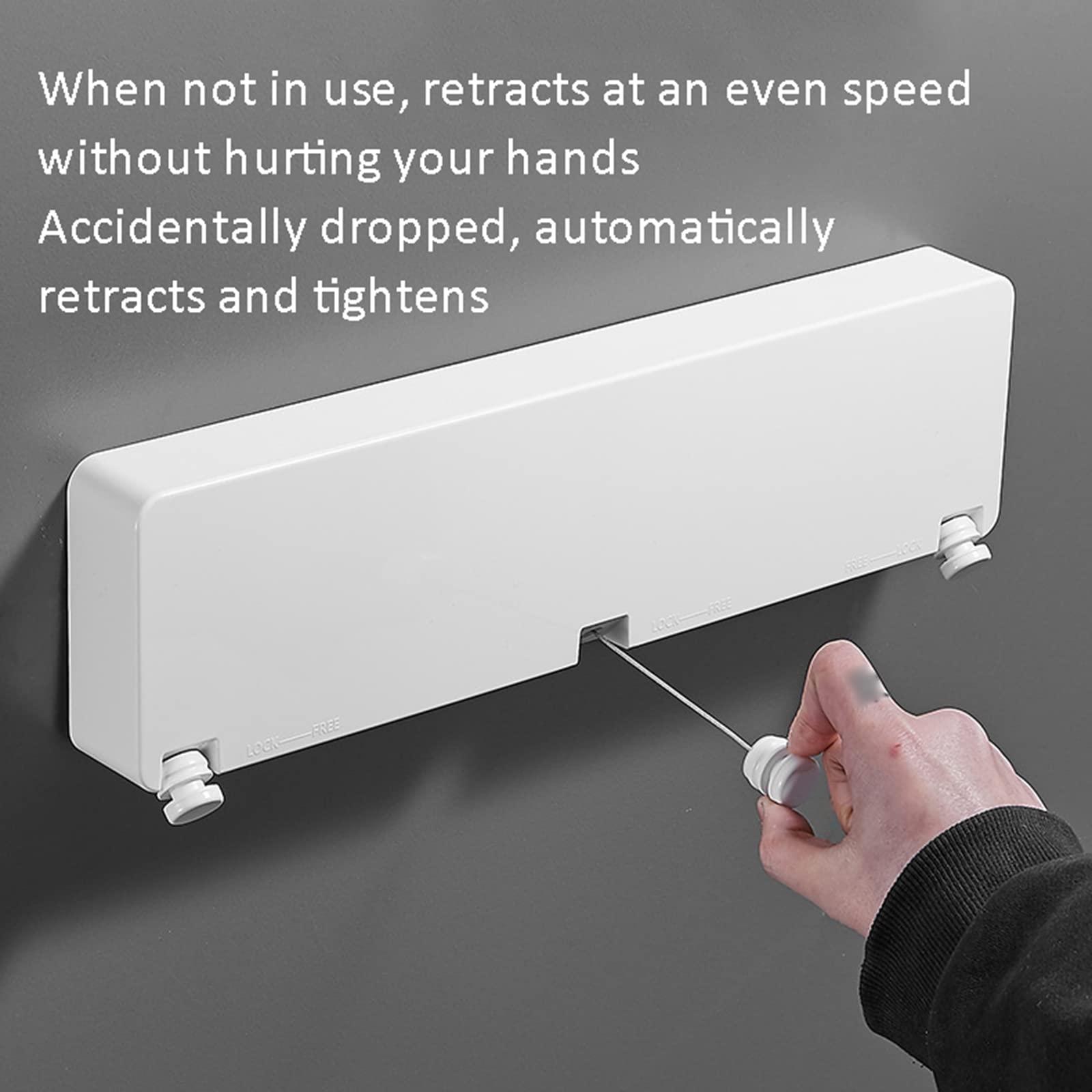 LTLWSH Retractable Washing Line,Clothes Line 6M Stainless Steel Strings, Retractable Clothesline, Adjustable Clothing Rope Wall Mounted,Laundry Drying Clothesline for Indoor Outdoor,Gold,3 Wash Lines