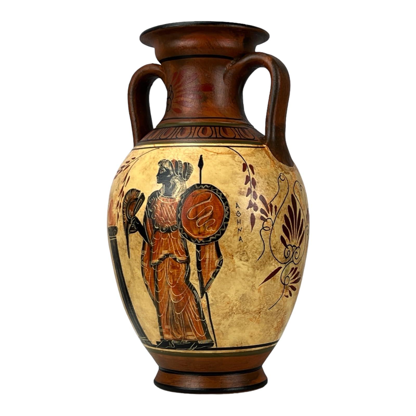 greekartshop Ancient Greek Vase Amphora Goddess Athena & Aphrodite & God Dionysus 10.24\'\' Handmade Ceramic Red & Orange Round Vase
