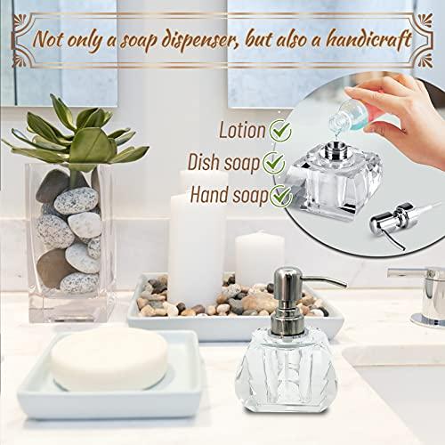 LIANGLAOI QTQZDD Crystal Glass Soap Dispenser for Bathroom, Modern Decorative Hand Soap Dispenser with Rust Proof Stainless Steel Pump, Lotion Dispenser for Kitchen Hotel Club Ornaments-Clear Glass