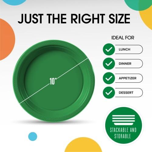 Exquisite Exquisite Emerald Green Plastic Plates Disposable 10\" Plastic Dinner Plates 100 Pcs Emerald Green Disposable Plates Plastic Plates For Party Plates Disposable Heavy Duty 350 GSM Green Plates For Party