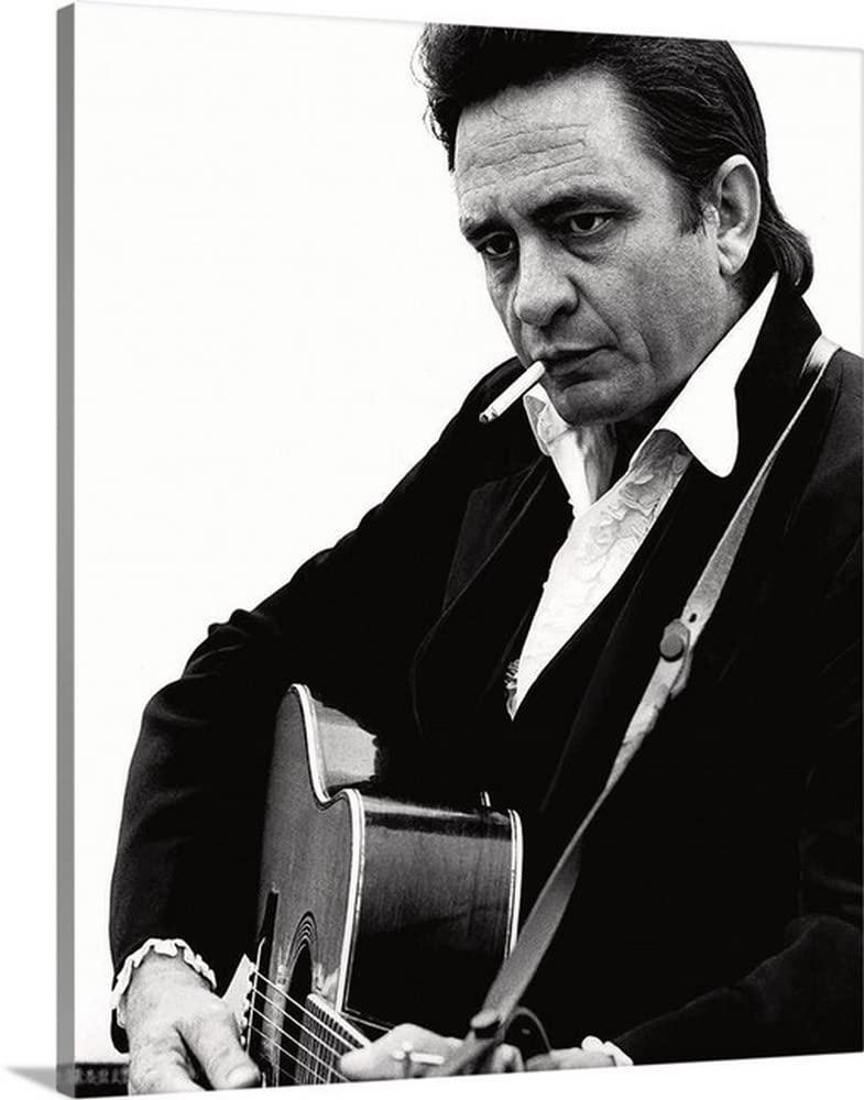HomeLoft Basics Photo Art Print by PHOTOOH! ~ Johnny Cash Playing Guitar and Smoking at Folsom Prison ~ Wall Art Photo Posters Movies Star Celebrity Canvas Pictures for Modern Home Office Art Decor Celebrities Prints Unframed Photograph RePrint RP (40 x 60 STRETCHED