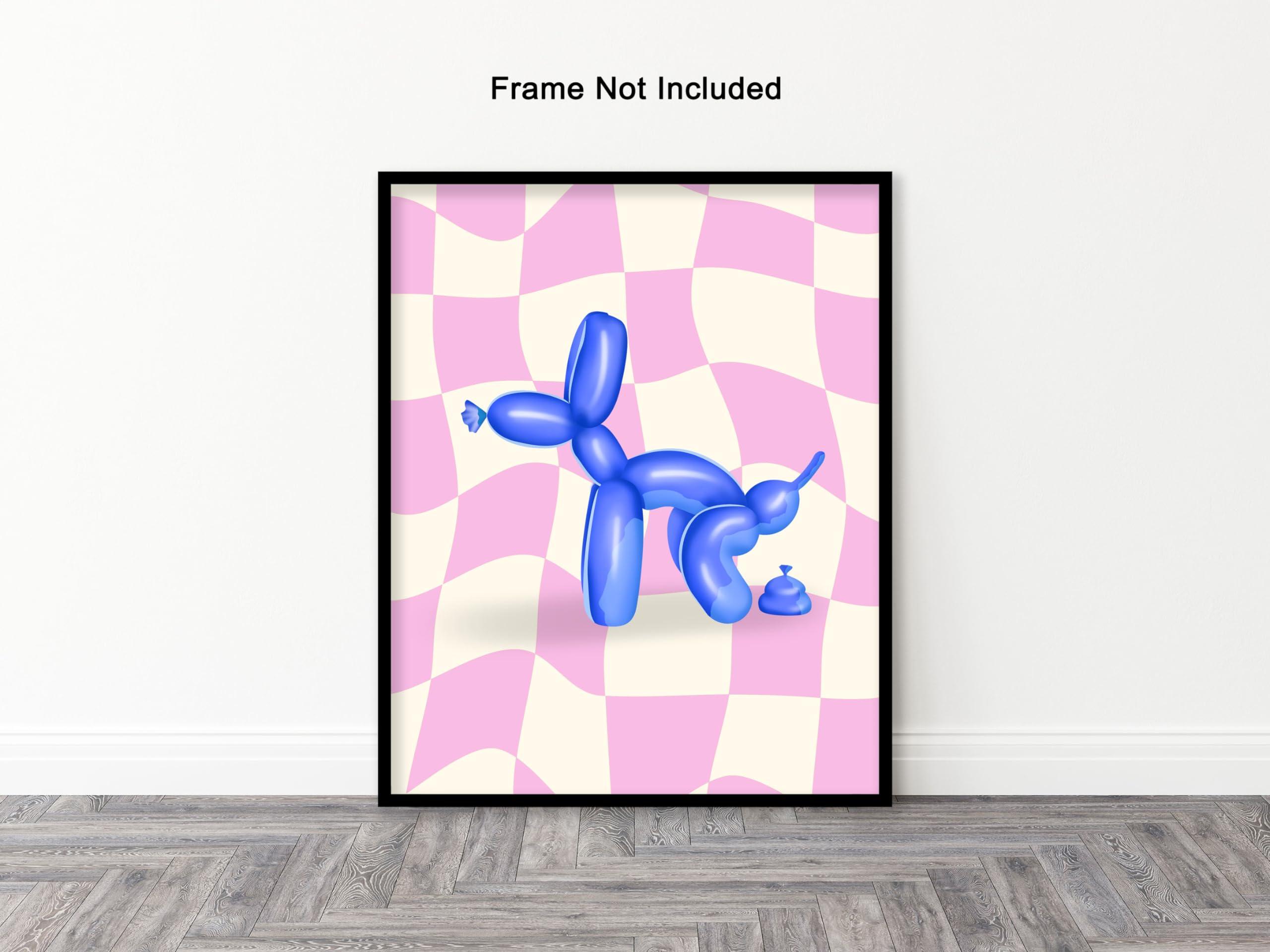 Poster Master Poster Master Balloon Dog Poster - Blue Pooping Dog Print - Balloon Art - Pink Checkered Art - Trendy Art - Funny Bathroom Decor - Guest Bath Decor - Humorous Restroom Decor - 16x20 UNFRAMEDWallArt