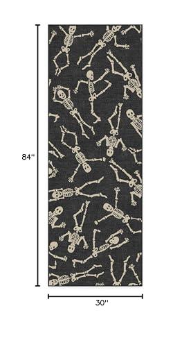 RUGGABLE RUGGABLE Washable 2x7 Runner Rug, Bone Dance Black, Premium Rugs for Hallway, Kitchen, Entryway, Living Room, Bedroom, Office with Gripper Non Slip Pad, Halloween