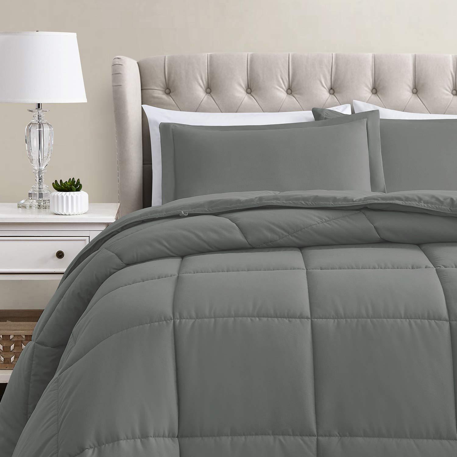 LinenEra Oversized King Size Comforter for All Season 100% Pure Cotton 500 GSM Winter Warm Comforter Only, Ultra Soft Quilted Duvet Insert with Corner Tabs,Box Stitched(Dark Grey,1 Pc)