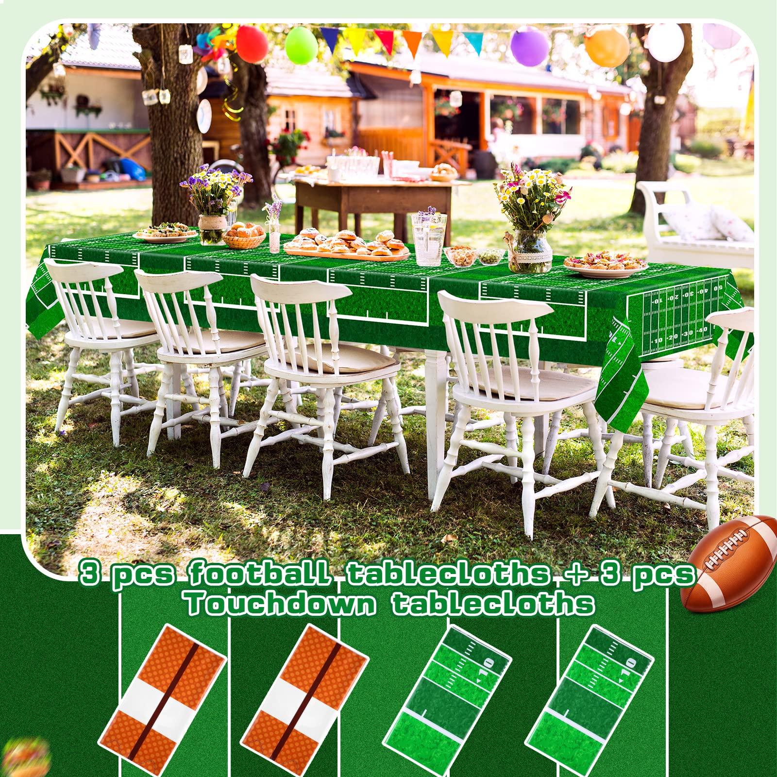 Remagr Remagr 4 Pcs Plastic Football Field Tablecloth 54 x 108 Inch Disposable Football Party Table Cover Rectangle Tailgate Decoration Supplies for Stadium Rugby Game Day