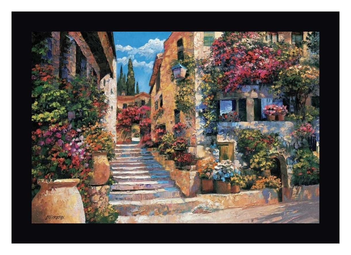 Canvas Art USA Riviera Stairs by Howard Behrens - 21\" x 30\" Framed Canvas Art Print - Black Frame - Ready to Hang