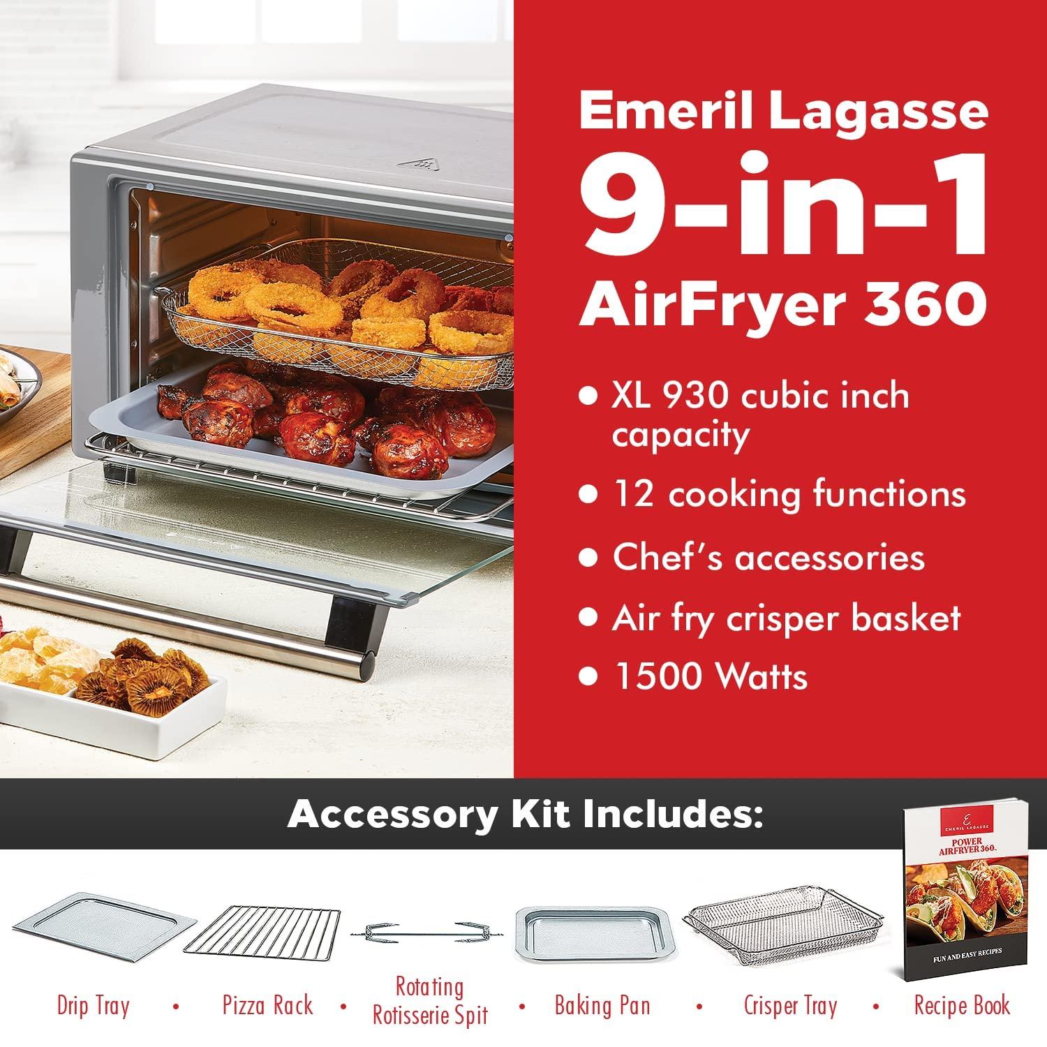 Emeril Lagasse Emeril Lagasse Everyday 360 Stainless Steel Air Fryer, 360 Quick Cook Technology, XL capacity, 9-in-1, 12 Pre-Set Cooking Functions including Bake, Rotisserie, Broil, Pizza, Slow Cook, Toaster