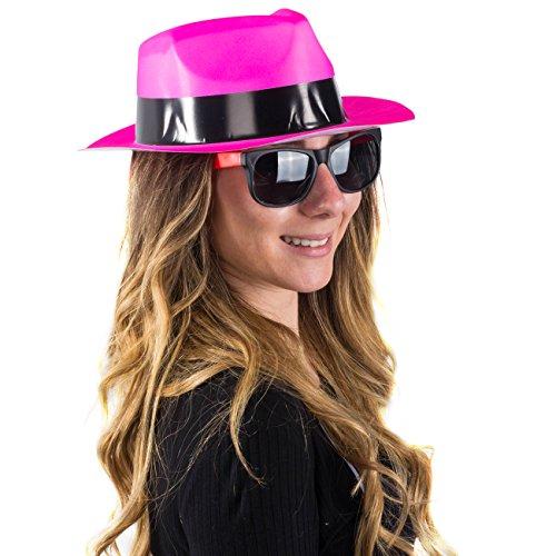Funny Party Hats Funny Party Hats Neon Party Supplies - Fedora Party Hats with Party Sunglasses - Gangster Party - 24 Pc Set