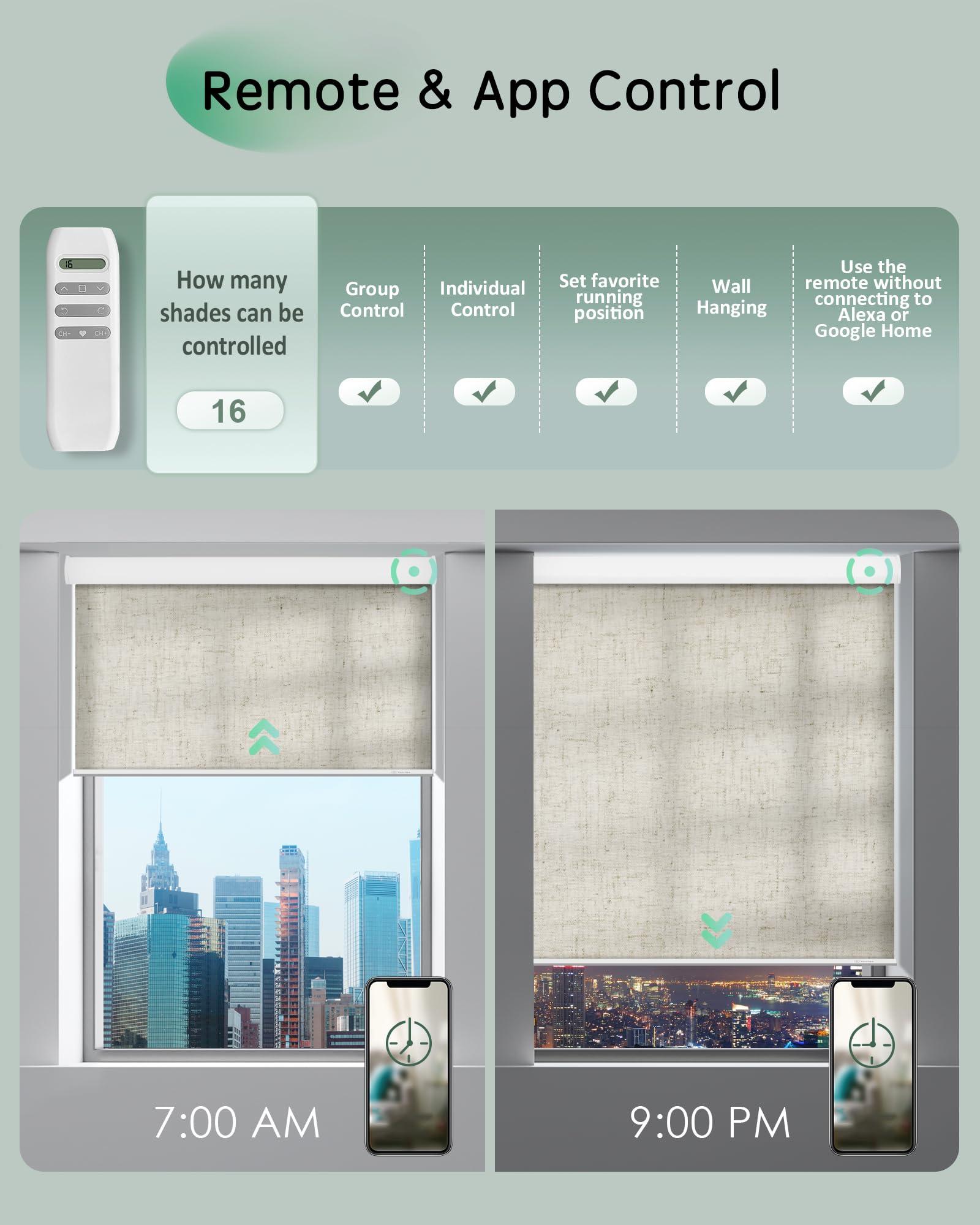 Yoolax Yoolax Motorized Blinds, Light Filtering Remote Shades for Indoor Windows, Cordless Automatic Roller Shades App Control for Bedroom Living Room Office (50% Shading Linen Beige, 22" W x 72" H)