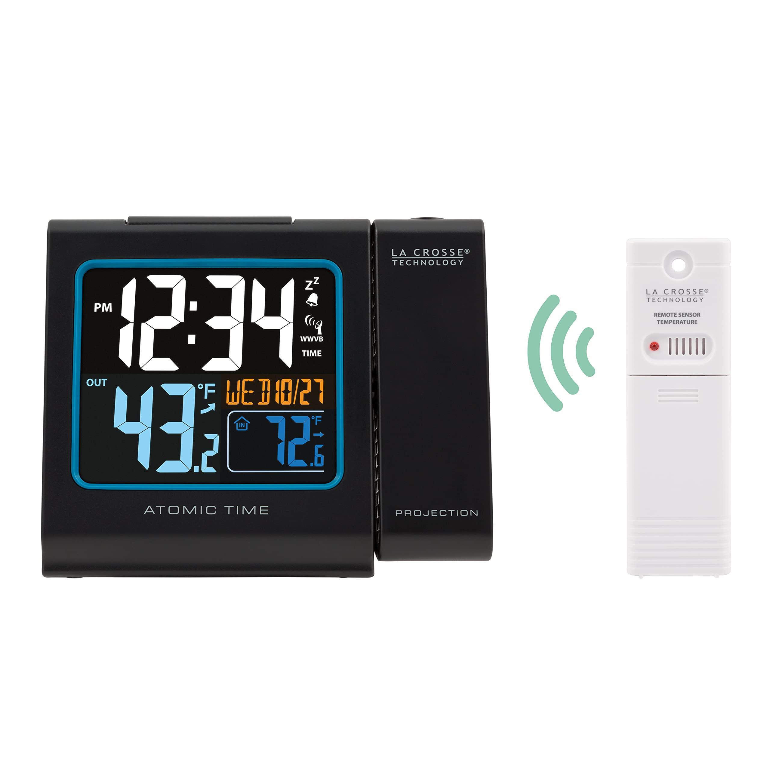 La Crosse Technology La Crosse Technology Color Projection Alarm Clock with Indoor/Outdoor Temperature & Charging USB Port, Wireless, Backlit, Black, 616-146