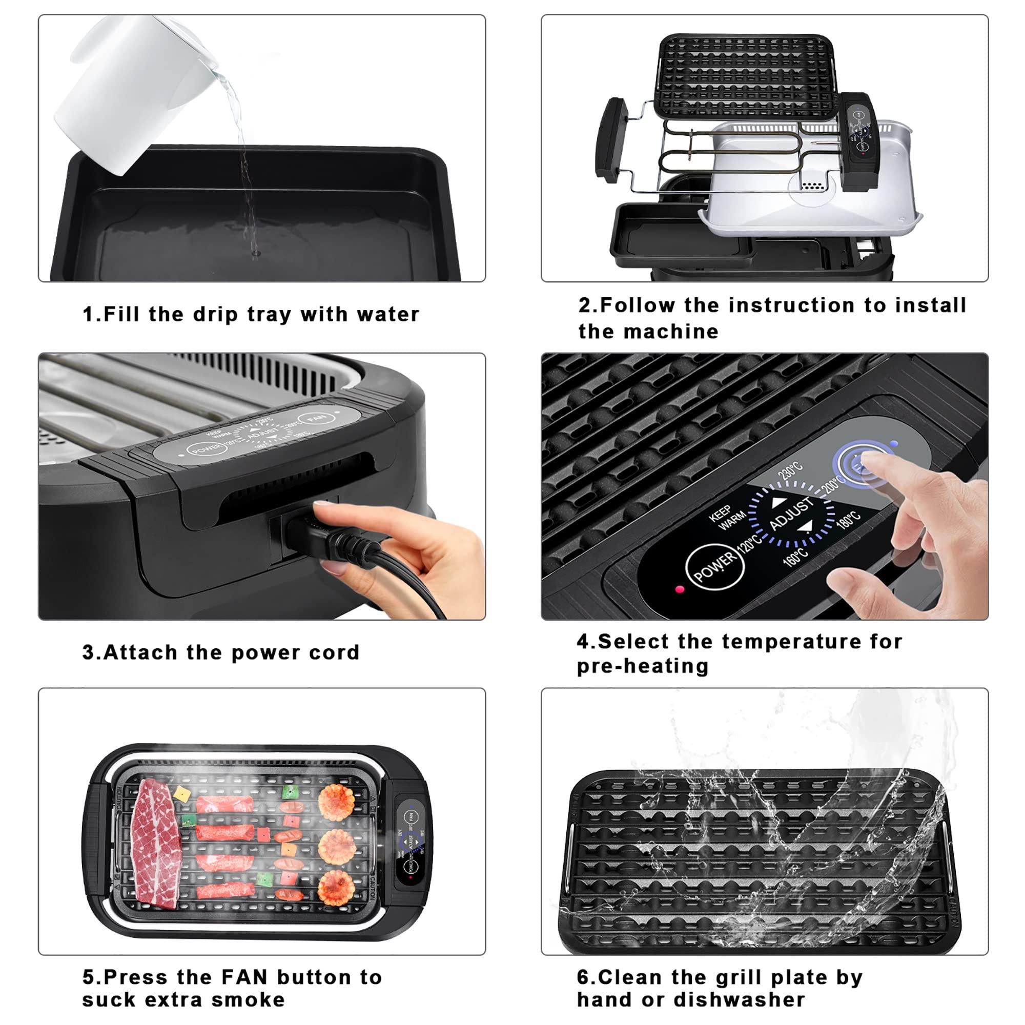 QIDOTS Smokeless Electric Grill Portable Nonstick BBQ w/ Turbo Smoke Extractor