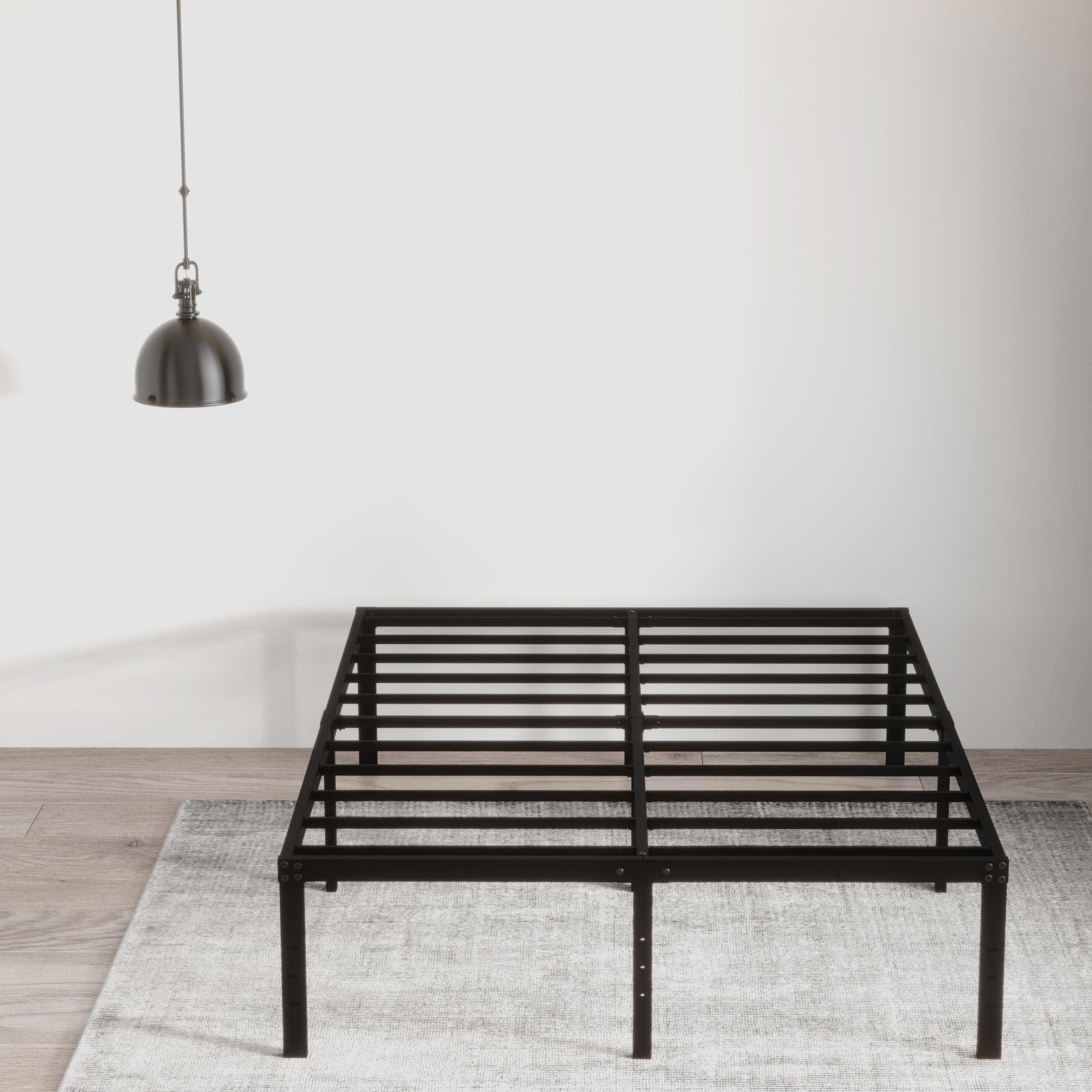 EMODA EMODA Queen Bed Frame No Box Spring Needed 18 Inch Heavy Duty Metal Tall Platform Bed Frame Queen Size with Large Storage Space, Easy Assembly, Black