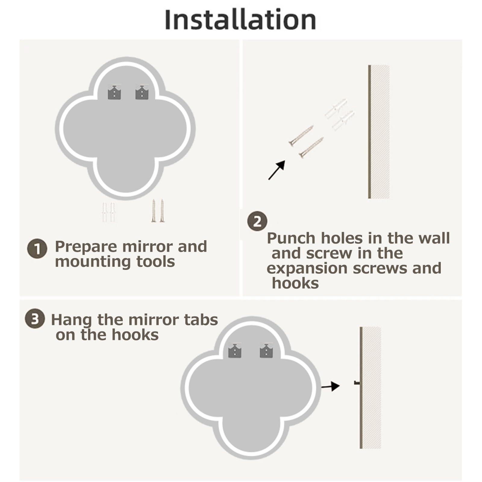 GQJNHUI Modern Frameless Bathroom Mirror With LED Lights, Wall Mounted Decorative Mirror, Smart Touch Cosmetic Mirror, Stylish Clover Shape, HD, Explosion Proof, 3 Colour Lights, Dimmable ( Size : 60cm )