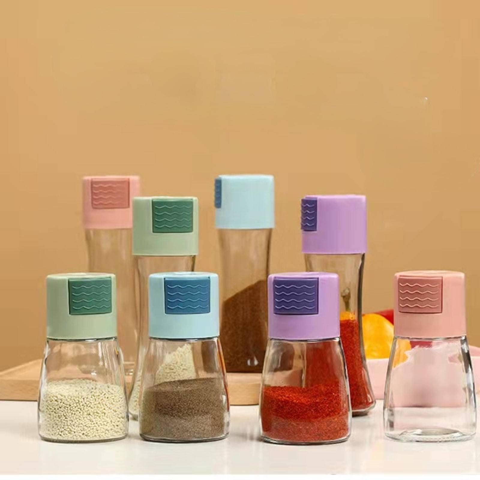 Jirigele Salt and pepper shakers Cute salt and pepper set, clear bottles, pink and blue measuring salt shakers