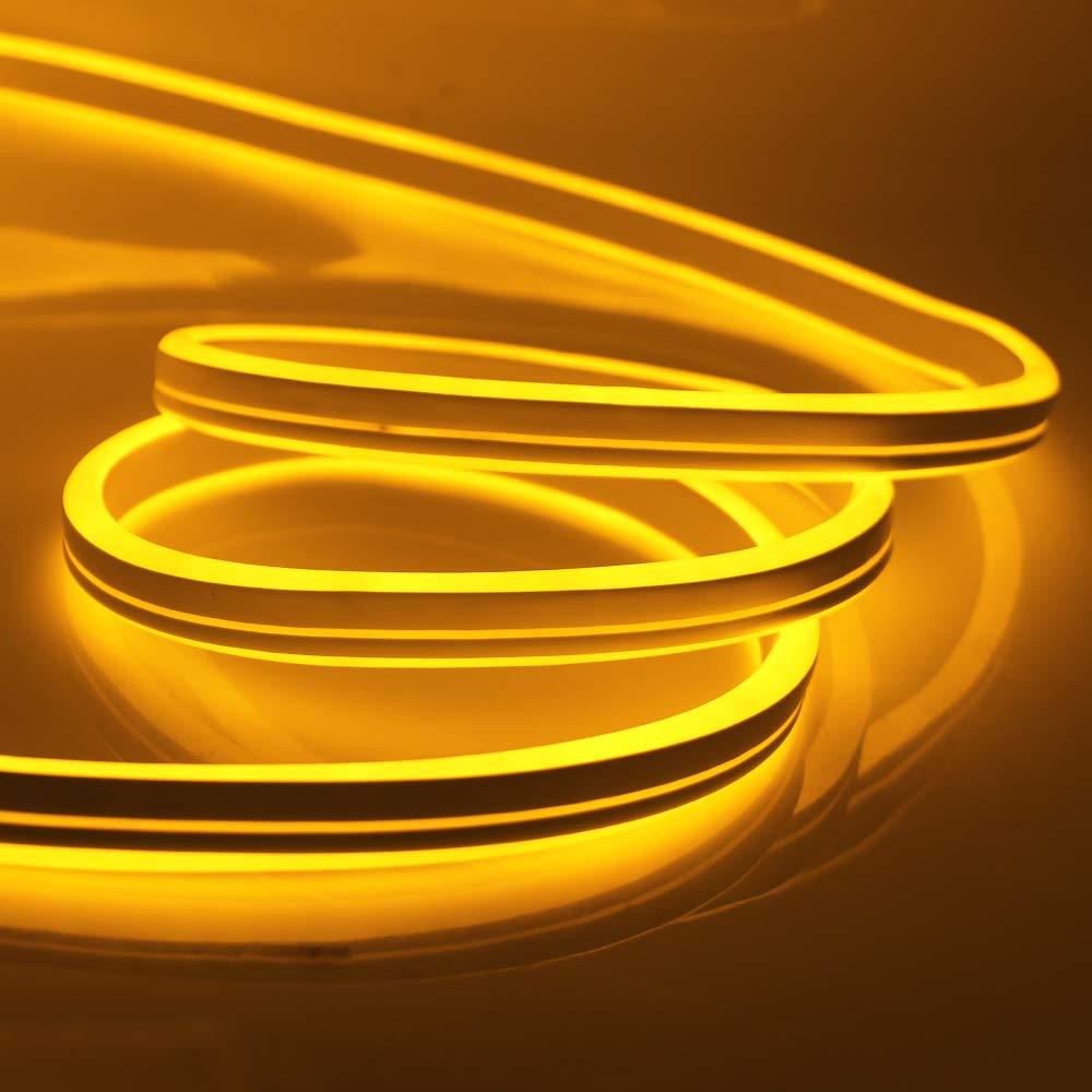 XUNATA XUNATA LED Neon Light, Dimmable AC 110-120V Flexible LED Neon Strip Lights, 120 LEDs/M, 66ft/20m Waterproof 2835 SMD LED Rope Light + Remote Controller for Party Decoration(Yellow)