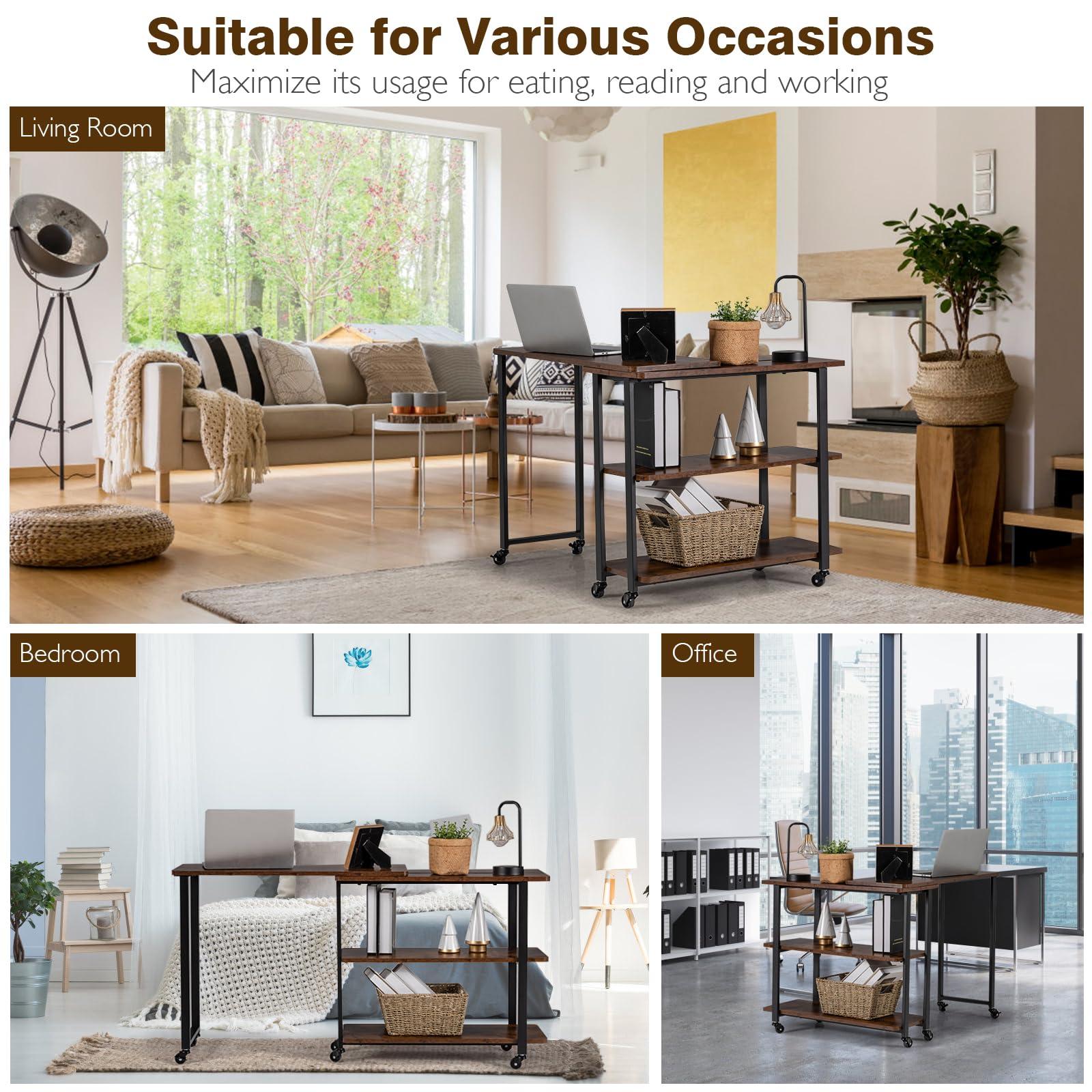 Tangkula Tangkula 360 Free Rotating Sofa Side Table, Patented Mobile Couch Desk with 2-Tier Storage Shelves, Movable Laptop Table with Sturdy Metal Frame, Couch Table Snack Table for Home Office