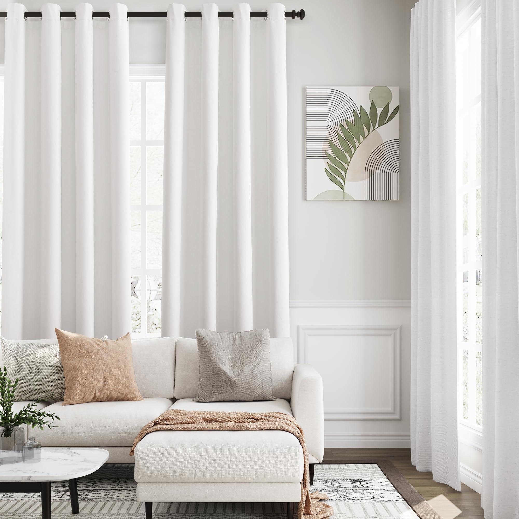 Nanspring 100% Blackout Linen Curtains for Bedroom Thermal Insulated Grommet Complete Blackout Drapes 80 Inch Length 2 Panels Set Heat and Full Light Blocking Living Room Darkening Curtains Ivory