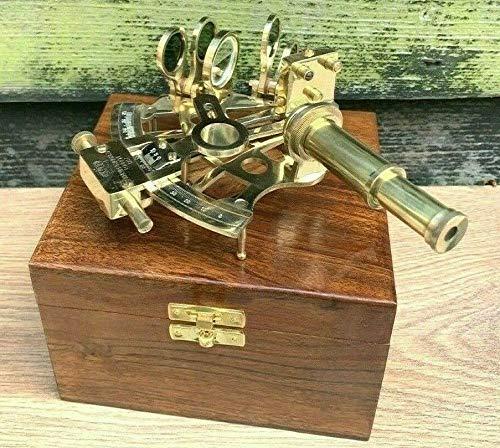Generic Marine Antique Brass Sextant with Wooden Box Navigation Nautical Marine Vintage Sextant with Wooden Box