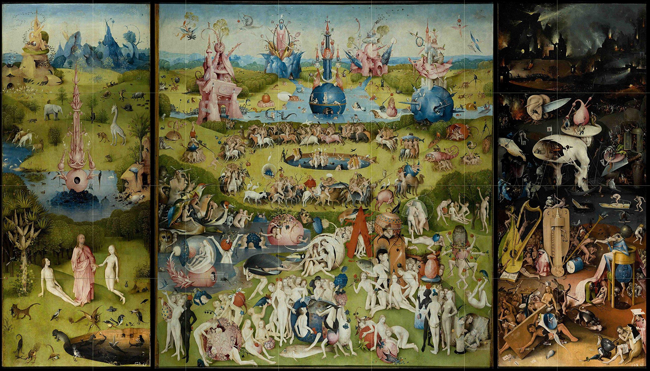 FlekmanArt FlekmanArt The Garden of Earthly Delights by Hieronymus Bosch - 28 Tile Art Mural, Kitchen Shower Bath Backsplash (29.75\" w X 17\" h - 4.25x4.25 Ceramic Tile w/Glossy Finish)