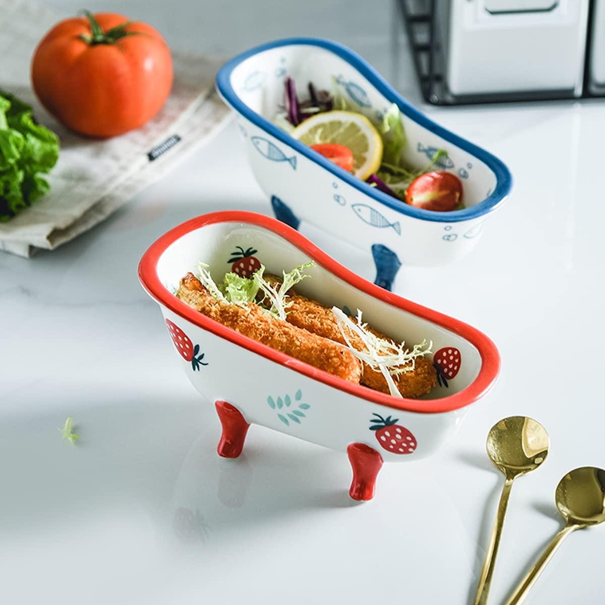 BAYAJIAZ Creative ceramic cute bathtub bowlGeBAYAJIAZit10.8 ounces, suitable for ice cream, desserts, salads, fruit, pudding, Small fish patterns