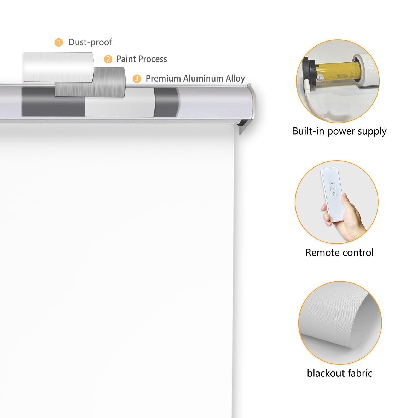 FS KEEWO FS KEEWO Roller Window Blinds Blackout Rechargeable Electric Window Shades with Remote Control Automatic Smart Home Motorized Roller Shades for Windows Doors Kitchen, 46" x 72", White