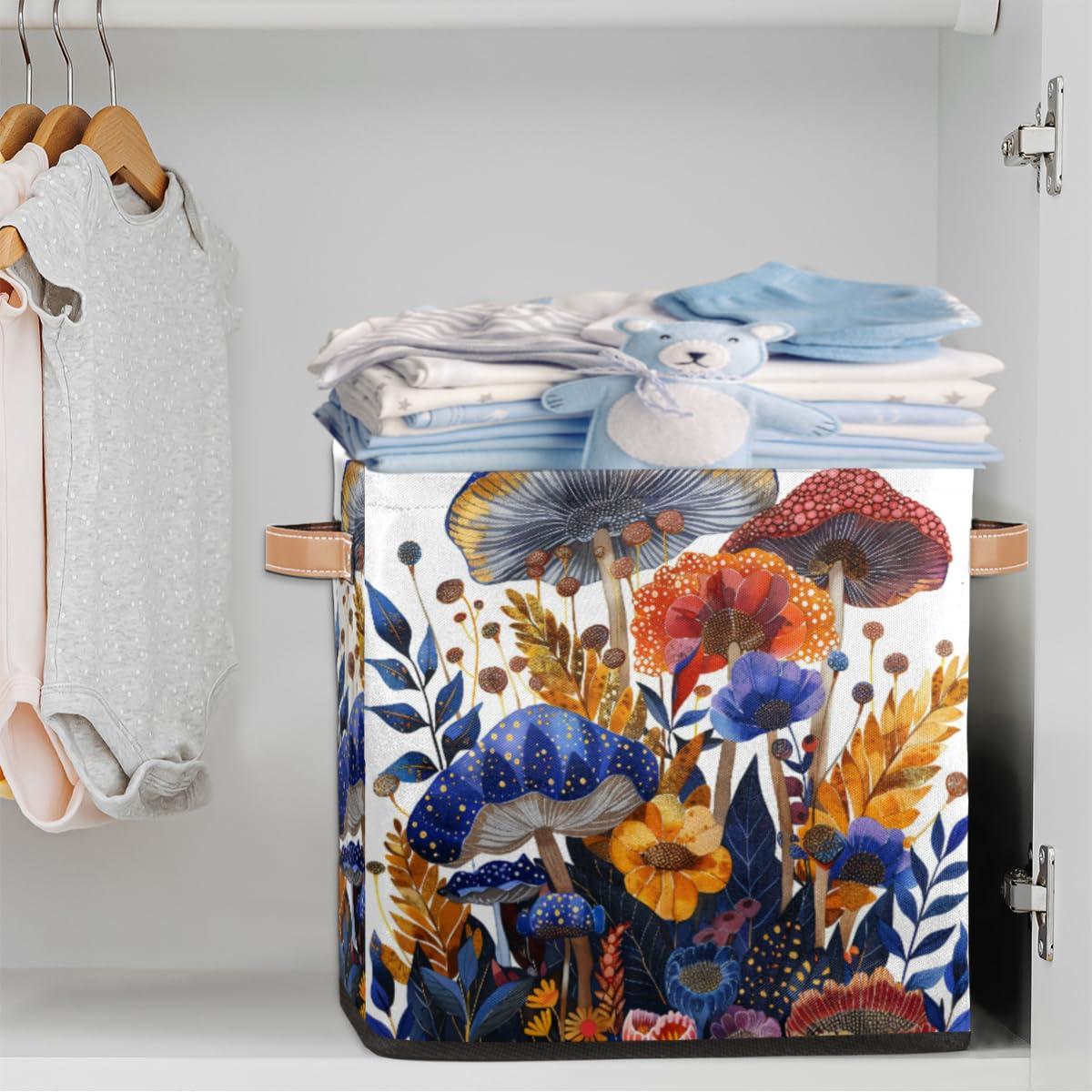 Tablerazzi Tablerazzi Mushroom Farmhouse Cube Storage Bin, 13 Inch Collapsible Fabric Storage Cube Bin, Foldable Cube Baskets for Shelf, Closet, Organizer