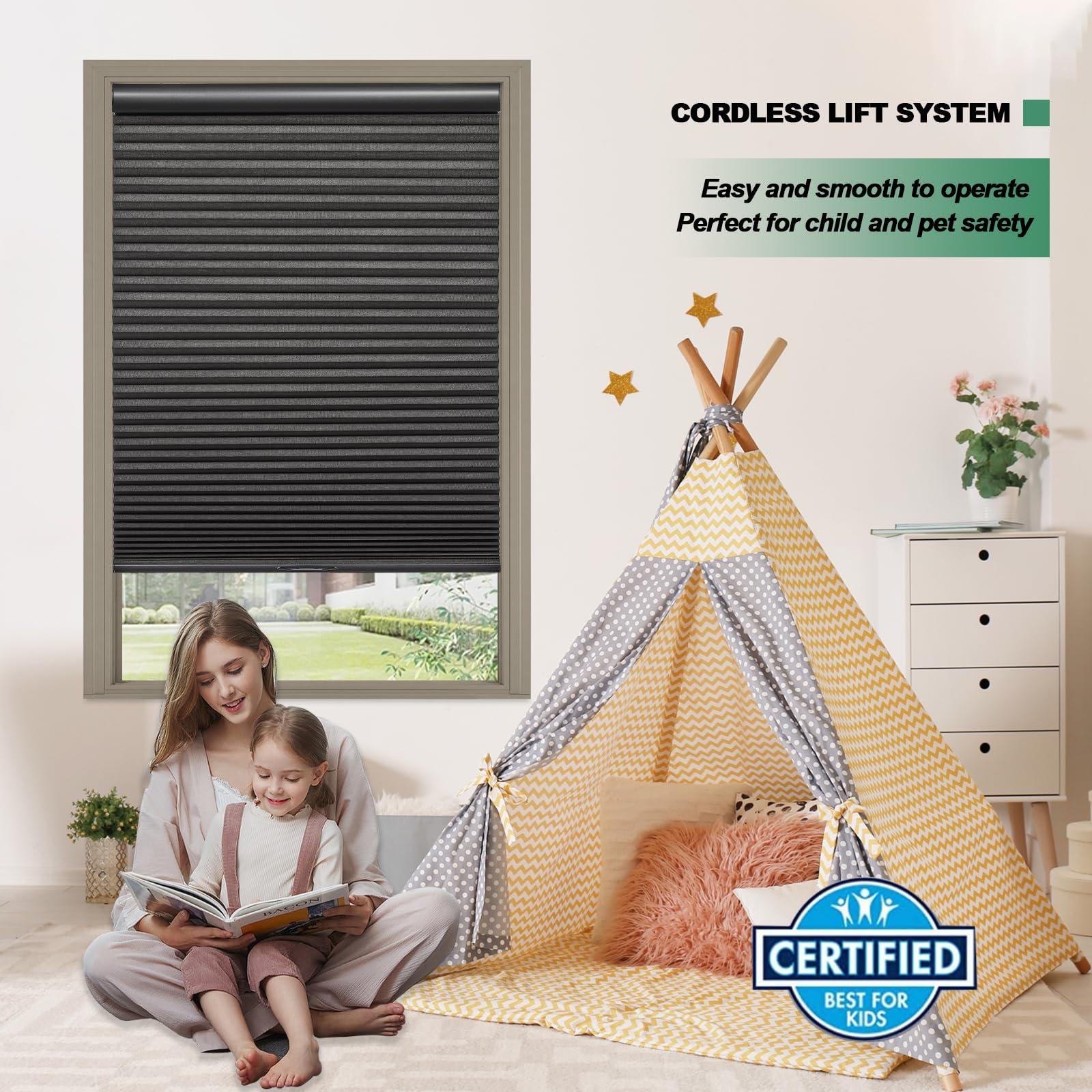 Tonature Toanture Custom Cordless Cellular Blinds, Easy to Install Blackout Honeycomb Window Blinds for Shades, Thermal Insulated 1.8" Single Cell Honeycomb Blinds for Bedroom, Office(Black,84" W x 60" H)