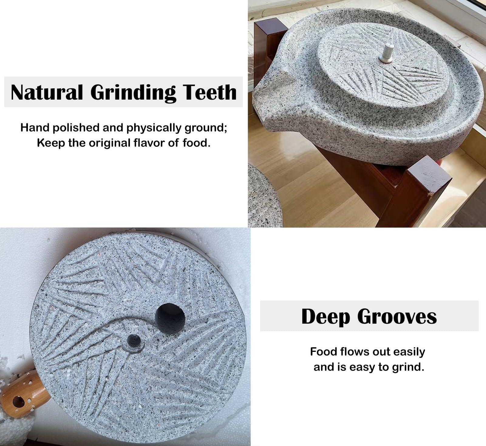 Innovz Innovz Large Stone Grinder Hand Grain Mill, Wet Dry Stone Mill for Grinding Wheat Mustard Seed Spices Beans Coffee, Physically Polished Granite Stone with Wood Frame(M (22cmx35cm))