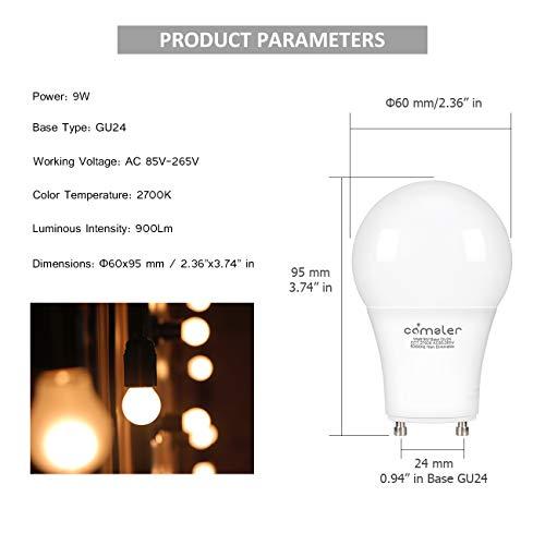comzler comzler GU24 Base A19 LED Bulb 9W Equivalent 80W, 2 Pin LED Light Bulb 2700K Warm White CRI 85, 900LM,Non-dimmable Bulb for CFL Replacement 4 Pack